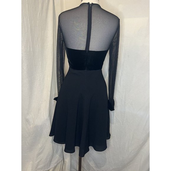 Beautiful RAMINI Dress Size 8 Black Long Sleeve Velvet, Sheer & Tulle Lined - Picture 5 of 14